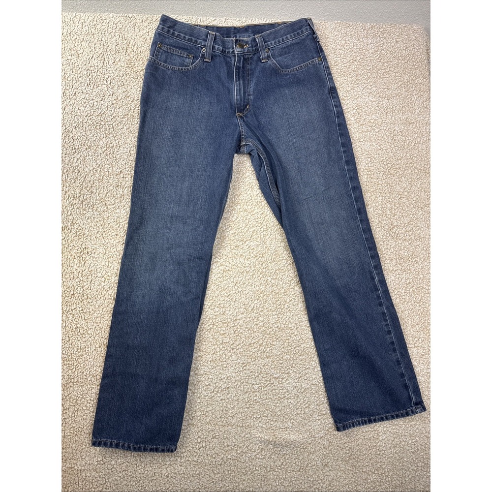 Carhartt Men's 32x30 Straight Leg Blue Denim Jeans Cotton Blend Work Wear